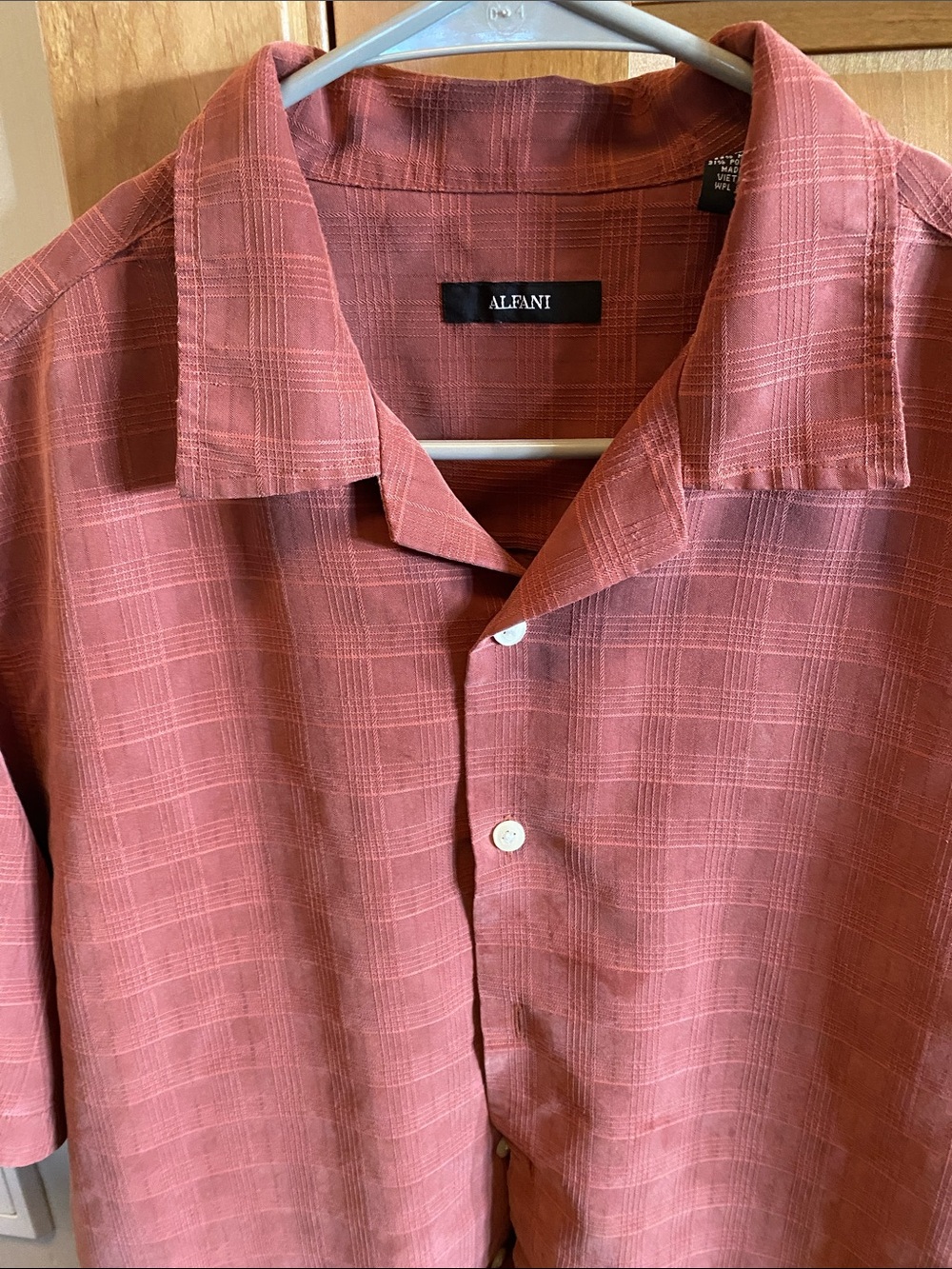 Alfani Men’s Dusty Coral Plaid Short-Sleeve Button-Down Shirt